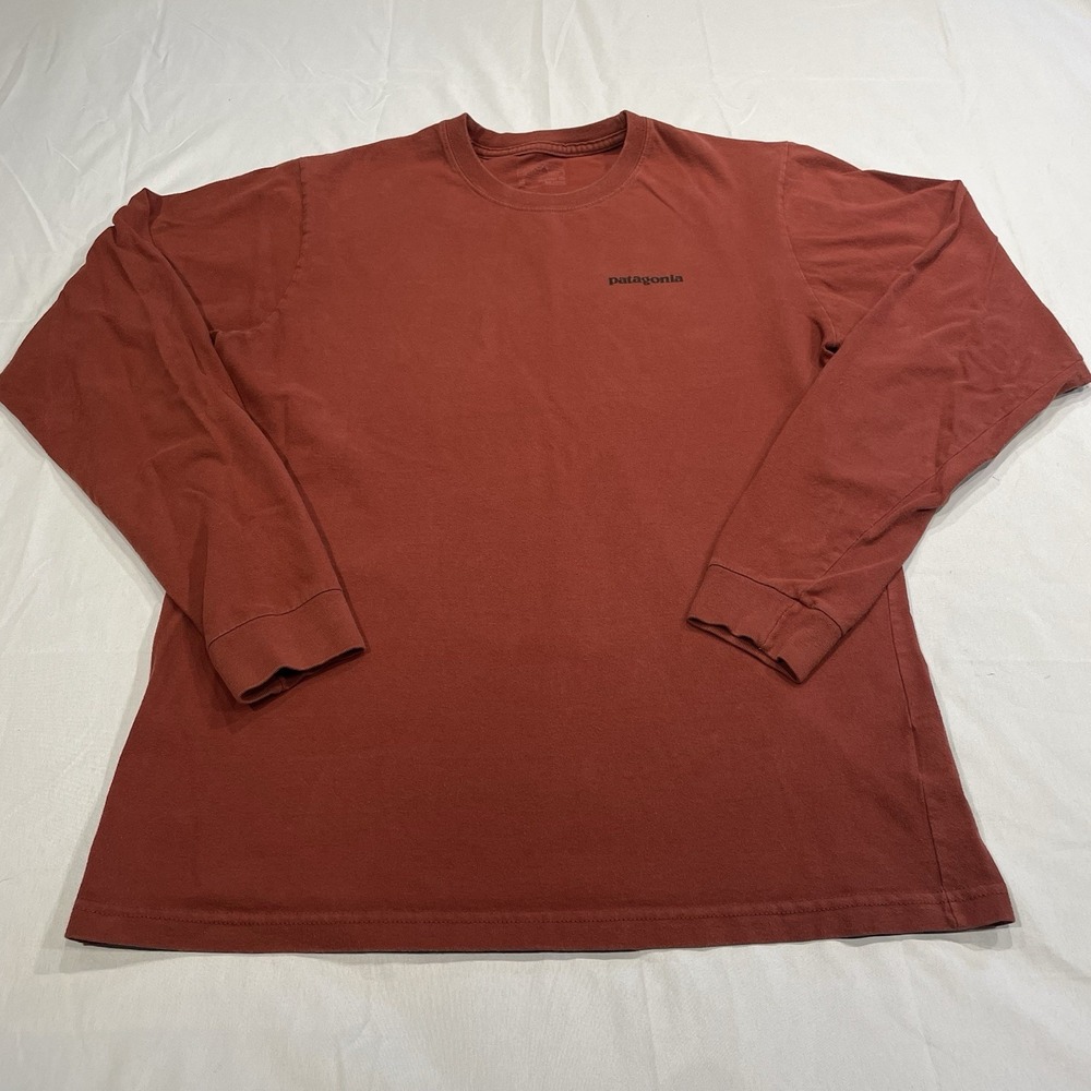 Patagonia Mens Long Sleeve Graphic T-Shirt Rust Red Organic Cotton Size M